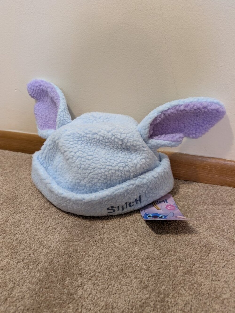 Disney Stitch NWT fuzzy hat with ears adjustable strap